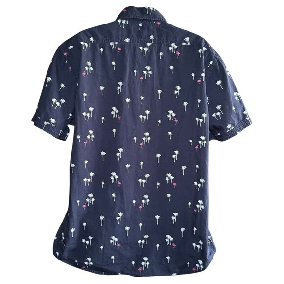 Express Men’s Short Sleeve Button Down Hawaiian Shirt Blue W/ Flamingos Size XL - Picture 3 of 6